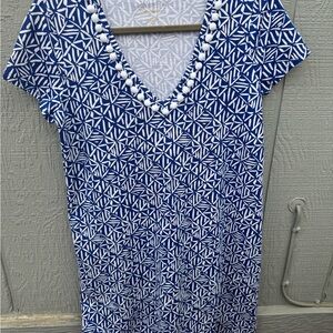 Lilly Pulitzer Etta V Neck Dress Small Blue Easy Peasy Short Sleeve A Line